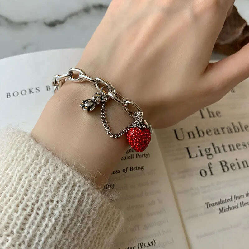 KIMLUD, 925 Sterling Silver Bracelet Good Luck Ball Words Punk Heart Strawberry For Woman Girl Fashion Jewelry Gift Dropship Wholesale, 15, KIMLUD APPAREL - Womens Clothes