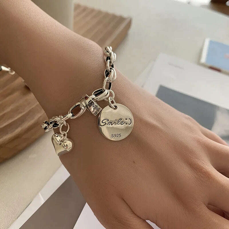 KIMLUD, 925 Sterling Silver Bracelet Good Luck Ball Words Punk Heart Strawberry For Woman Girl Fashion Jewelry Gift Dropship Wholesale, 13, KIMLUD APPAREL - Womens Clothes