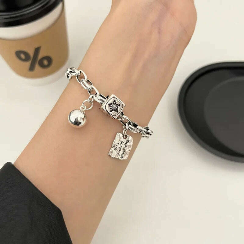 KIMLUD, 925 Sterling Silver Bracelet Good Luck Ball Words Punk Heart Strawberry For Woman Girl Fashion Jewelry Gift Dropship Wholesale, 5, KIMLUD APPAREL - Womens Clothes