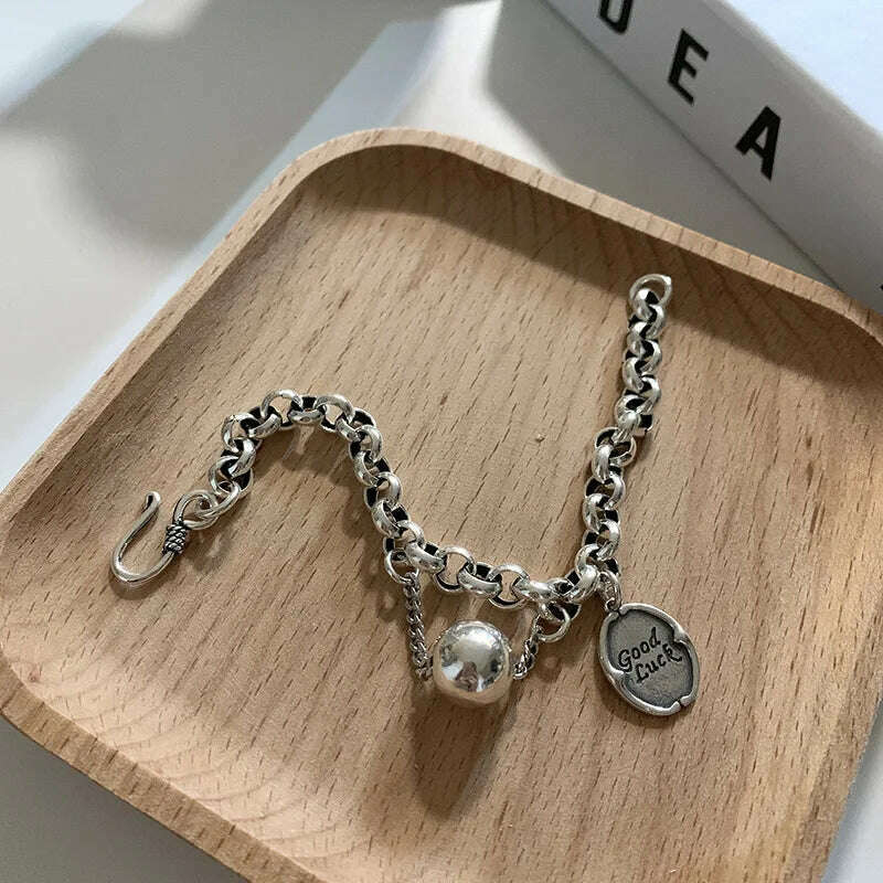 KIMLUD, 925 Sterling Silver Bracelet Good Luck Ball Words Punk Heart Strawberry For Woman Girl Fashion Jewelry Gift Dropship Wholesale, 1, KIMLUD APPAREL - Womens Clothes