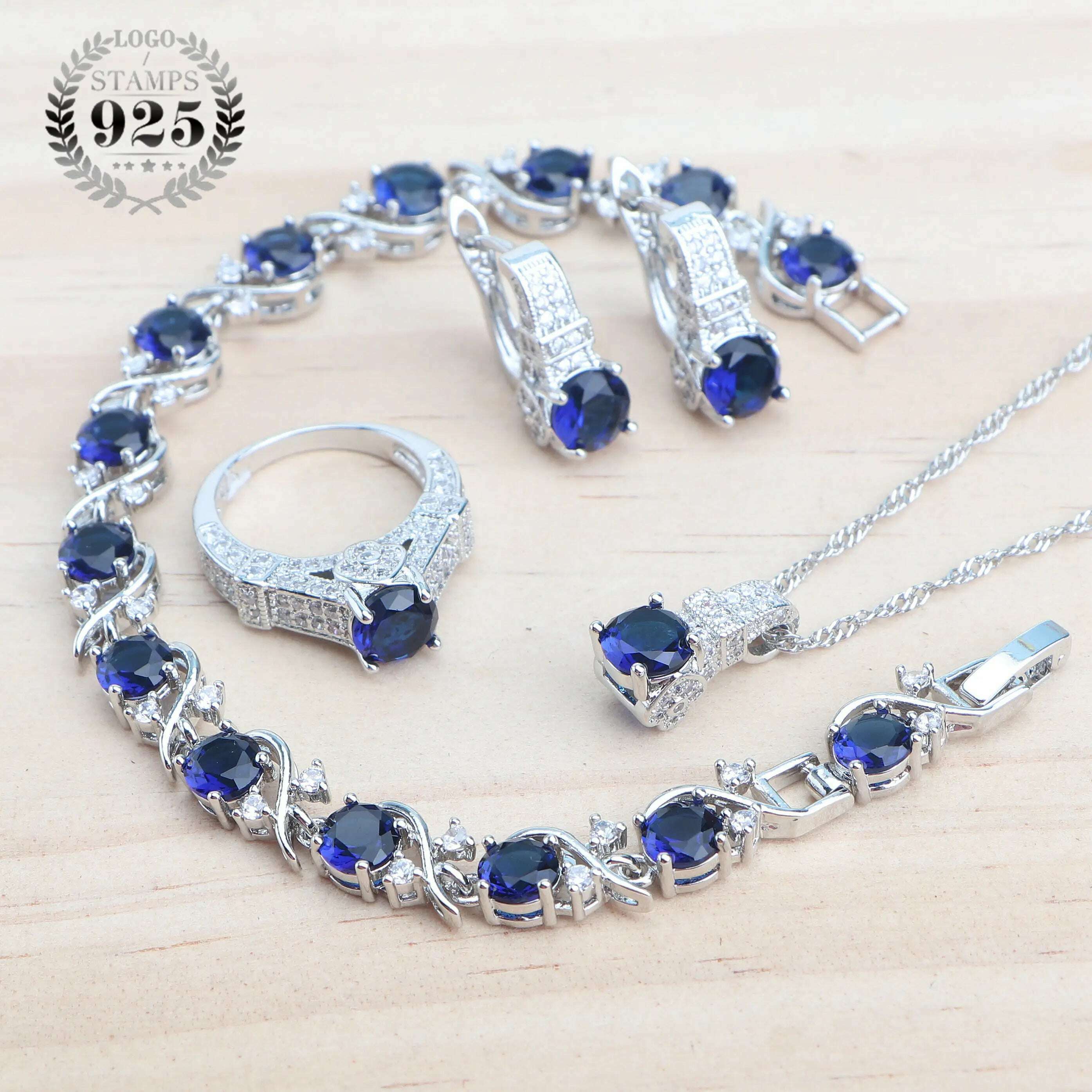 925 Sterling Silver Jewelry Sets For Women Wedding Jewelry Ladies Purple Zircon Earrings Bracelets Set Rings Pendant Necklace - KIMLUD