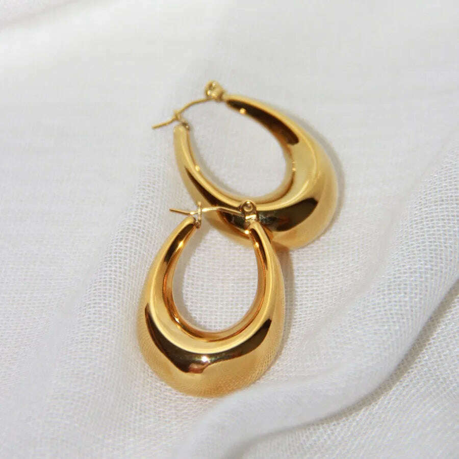 KIMLUD, 925 Sterling Silver Vintage Oval Shape Gold Earrings For Women Trendy Earring Jewelry Prevent Allergy Party Accessories Gift, KIMLUD Womens Clothes