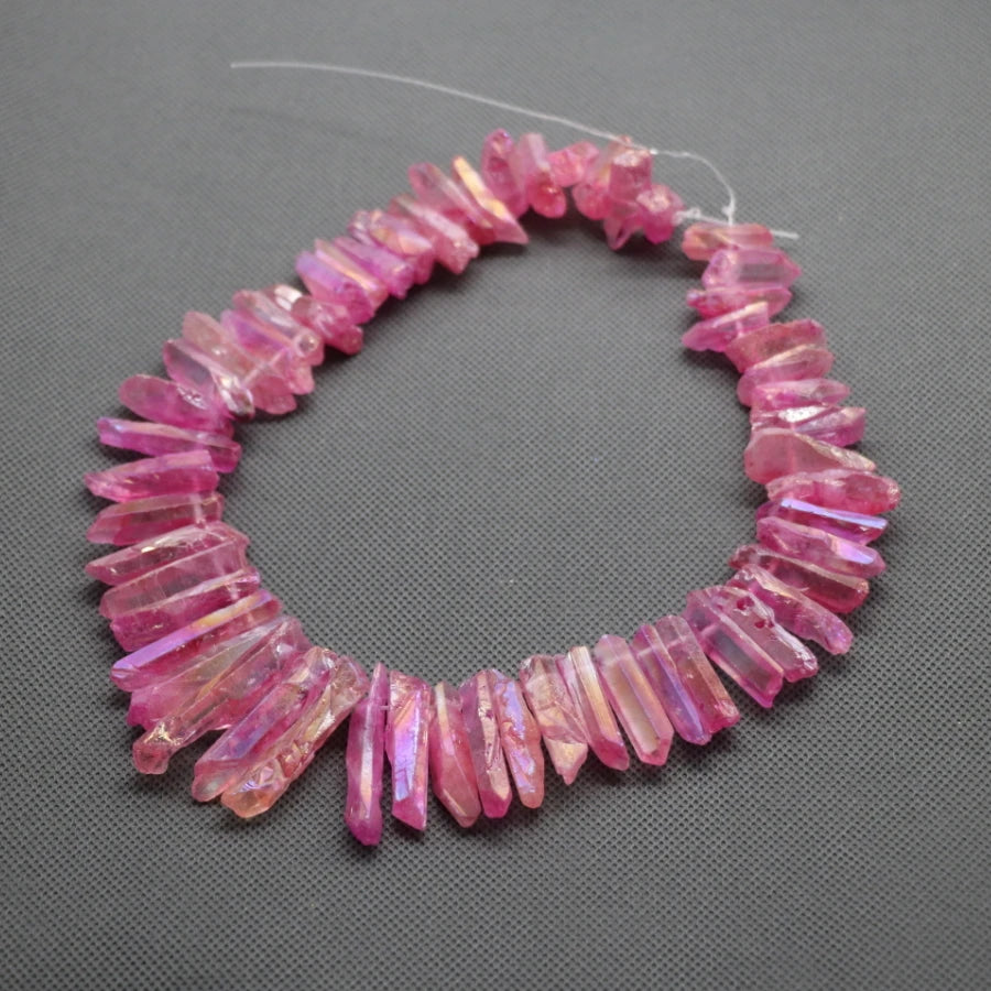 Biggest Promotion Titanium Pink Crystal Quartz Top Drilled Point Beads Raw Crystal Stick Pendants Women Jewelry Making