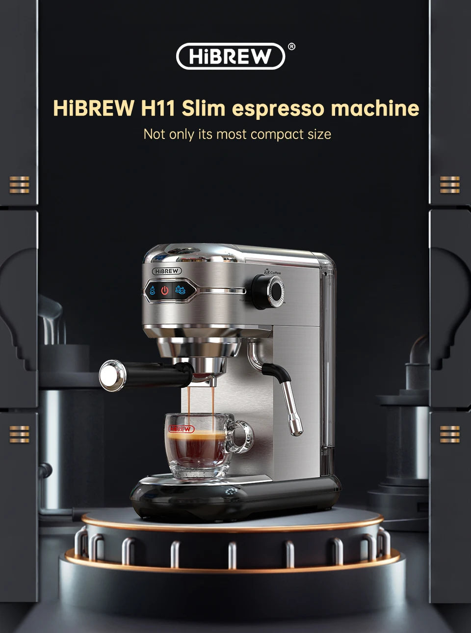 HiBREW Coffee Maker Cafetera 20 Bar Inox Semi Automatic Super Slim ESE POD & Powder Espresso Machine Hot Water H11