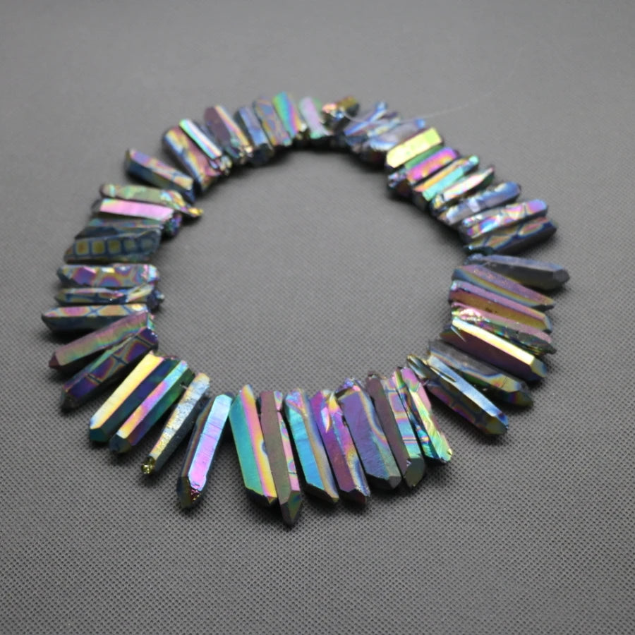 15.5" strand Titanium Rainbow AB Crystal Quartz Top Drilled Point Beads Mixed Color Raw Crystal Stick Pendants Jewelry Making