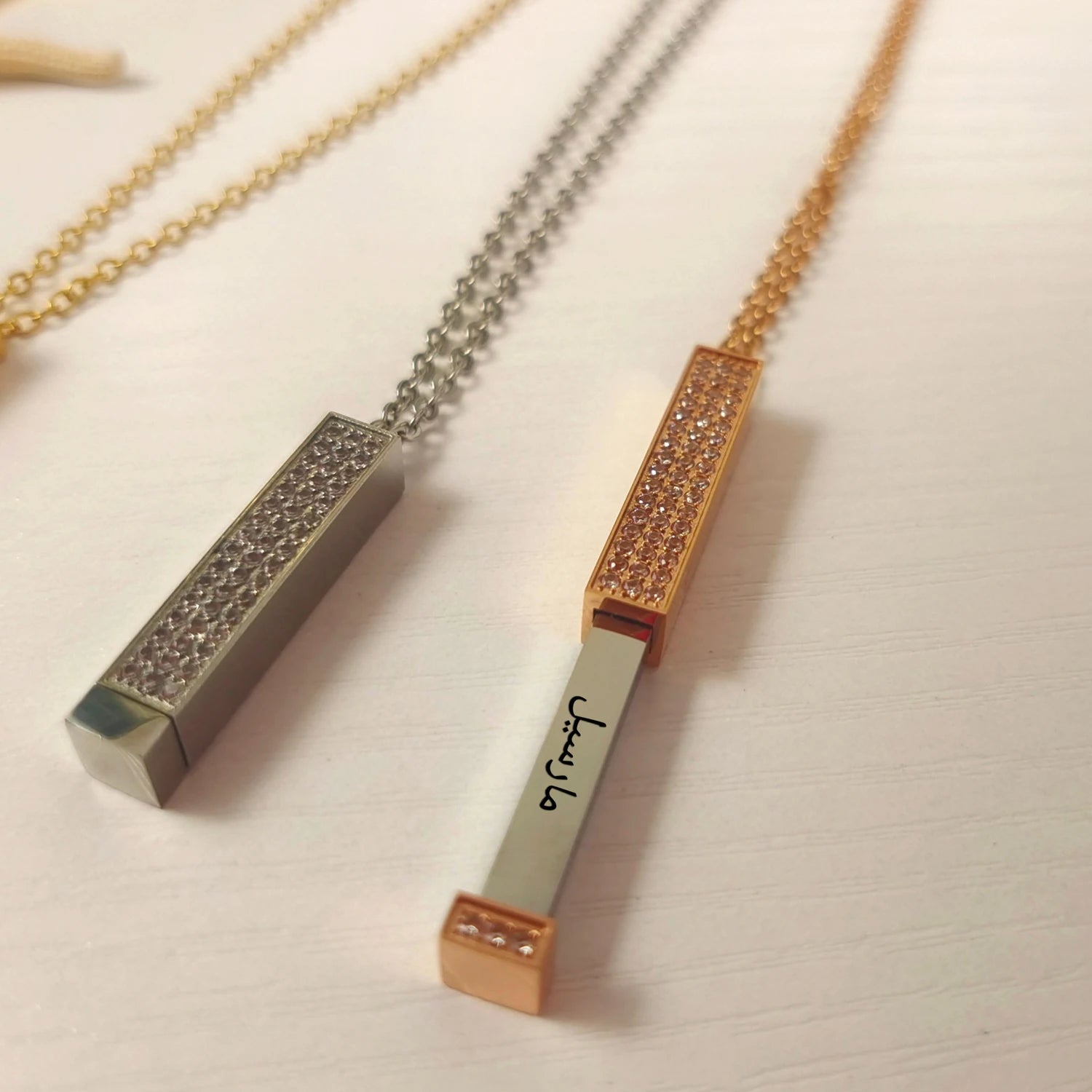 KIMLUD, Personalized Vertical Bar Engraved Name Necklace With Diamond 3D Bar Custom  Jewelry Pull necklace Jewelry for Women Gift, KIMLUD Womens Clothes