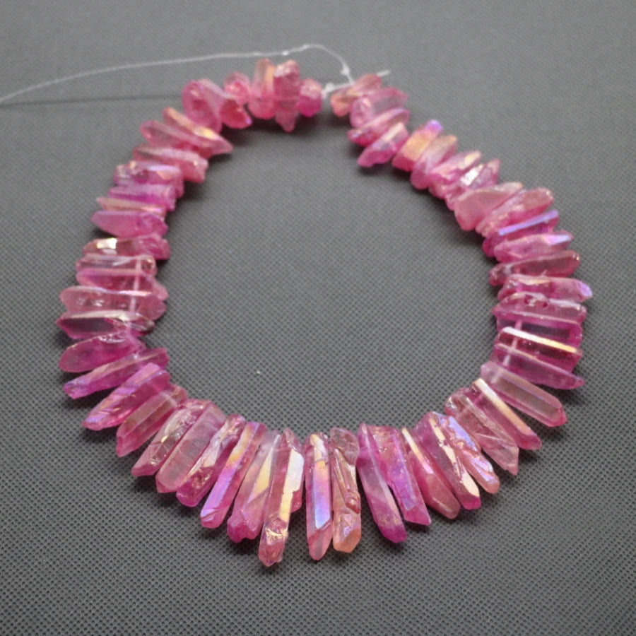 Biggest Promotion Titanium Pink Crystal Quartz Top Drilled Point Beads Raw Crystal Stick Pendants Women Jewelry Making