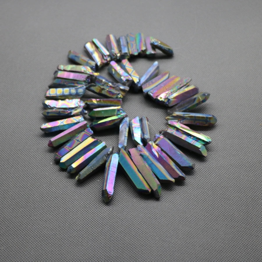 15.5" strand Titanium Rainbow AB Crystal Quartz Top Drilled Point Beads Mixed Color Raw Crystal Stick Pendants Jewelry Making