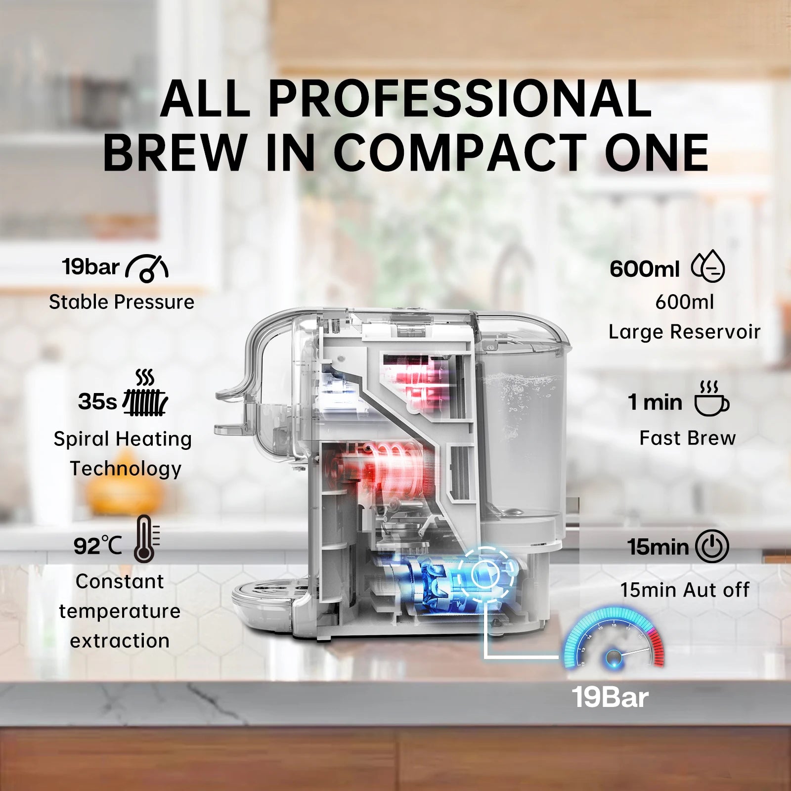 HiBREW Multiple Capsule Coffee Machine, Hot/Cold Dolce Gusto Milk Nespresso Capsule ESE Pod Ground Coffee Cafeteria 19Bar 5 in 1