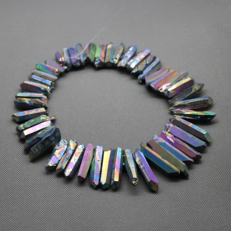 15.5" strand Titanium Rainbow AB Crystal Quartz Top Drilled Point Beads Mixed Color Raw Crystal Stick Pendants Jewelry Making