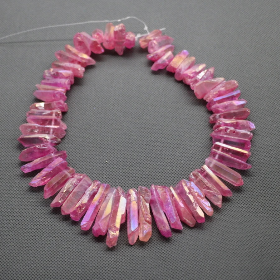 Biggest Promotion Titanium Pink Crystal Quartz Top Drilled Point Beads Raw Crystal Stick Pendants Women Jewelry Making