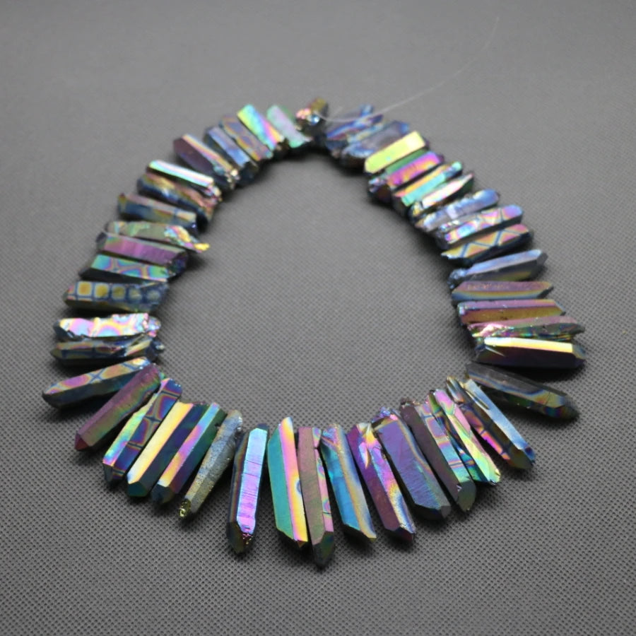 15.5" strand Titanium Rainbow AB Crystal Quartz Top Drilled Point Beads Mixed Color Raw Crystal Stick Pendants Jewelry Making