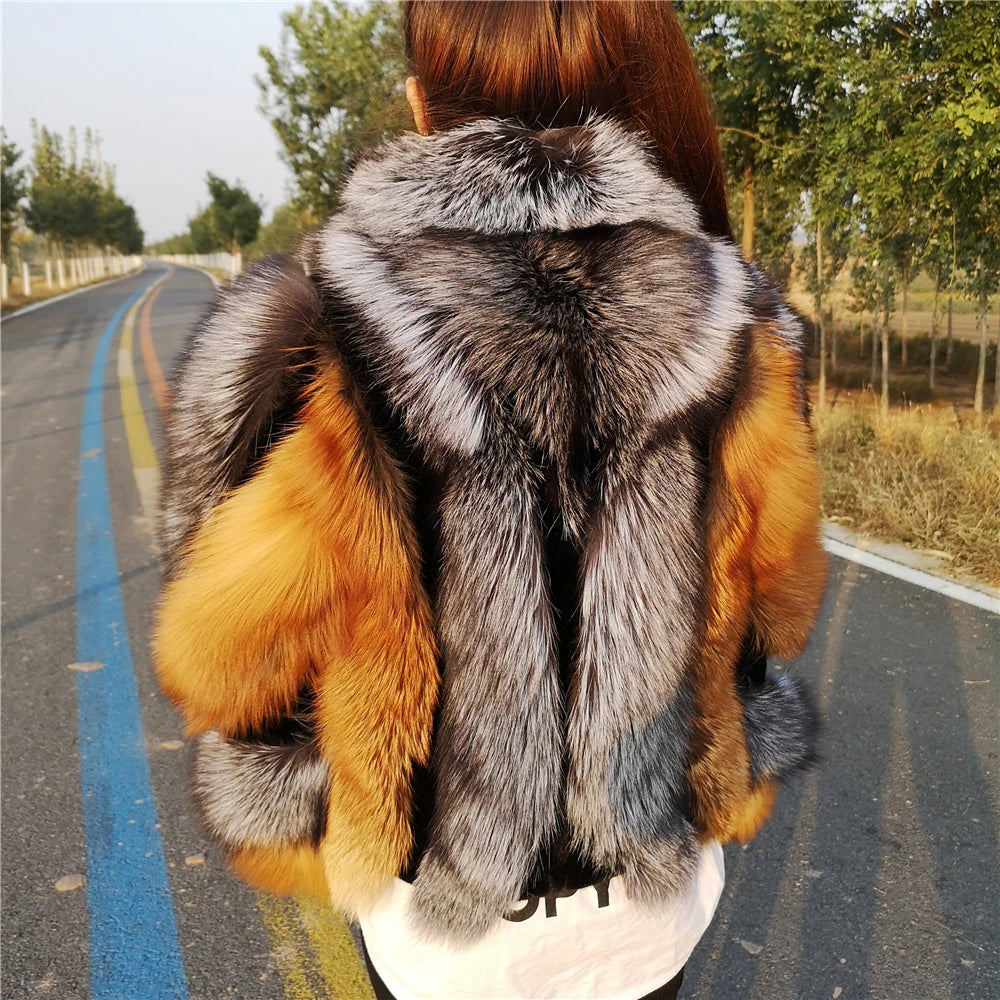 KIMLUD, Real Fox Fur Jacket Women Luxury Genuine Silver Fox Short Coat Full Sleeves Winter Natural Plush Red Fox Fur Coat Female, KIMLUD Womens Clothes