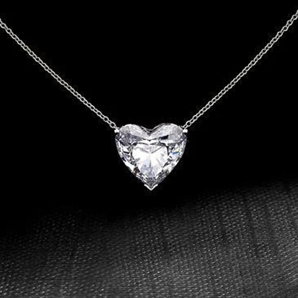 Huitan Luxury Big Heart CZ Women Pendant Necklaces Simple Versatile Female Party Gift Daily Wear Statement Jewelry Drop Shipping