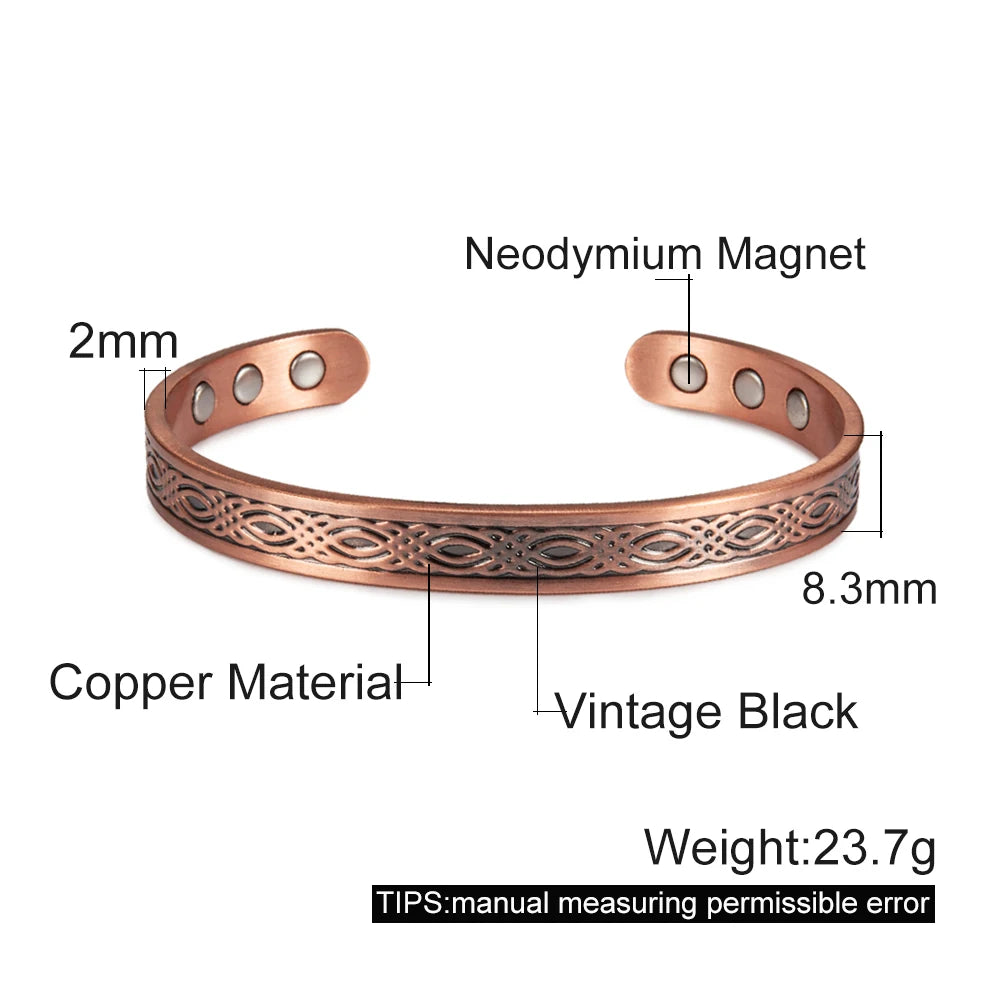 Real Copper Magnetic Bracelet for Women Adjustable Vintage Viking Pure Copper Bracelet &amp; Bangles Cuff Copper Magnetic Bracelet