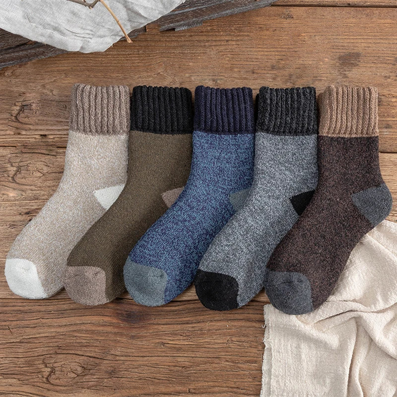 KIMLUD, 5Pairs/Lot Winter Thicken Wool Socks Men's High Quality Towel Keep Warm Sock Cotton Christmas Gift Socks For Male Thermal 38-45, 5 mixed A / SIZE 38-44, KIMLUD APPAREL - Womens Clothes