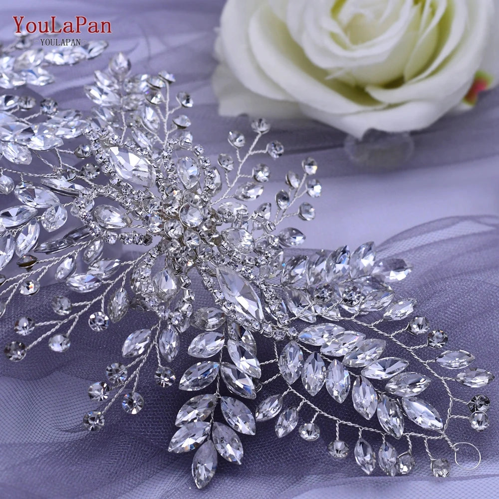 KIMLUD, YouLaPan HP409 Woman Headband Tiara Headwear for Bridal Wedding Hair Accessories Luxury Rhinestone Women Crown Flower Headpiece, KIMLUD Womens Clothes