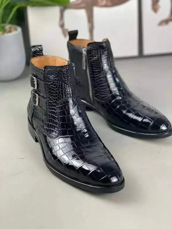 yingshang new arrival men crocodile leather boots men crocodile boots men boots leather sole crocodile belly  shoes for male