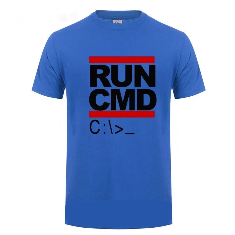 KIMLUD, Run Cmd Computer Programmer Tshirts Funny Birthday Gift For Man Boyfriend Husband Summer 2023 Short Sleeve Cotton T-Shirt, Blue 1 / M, KIMLUD APPAREL - Womens Clothes