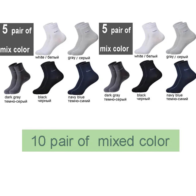 10Pairs/Lot Men Bamboo Socks Brand Comfortable Breathable Casual Business Men's Crew Socks High Quality Guarantee Sox Male Gift