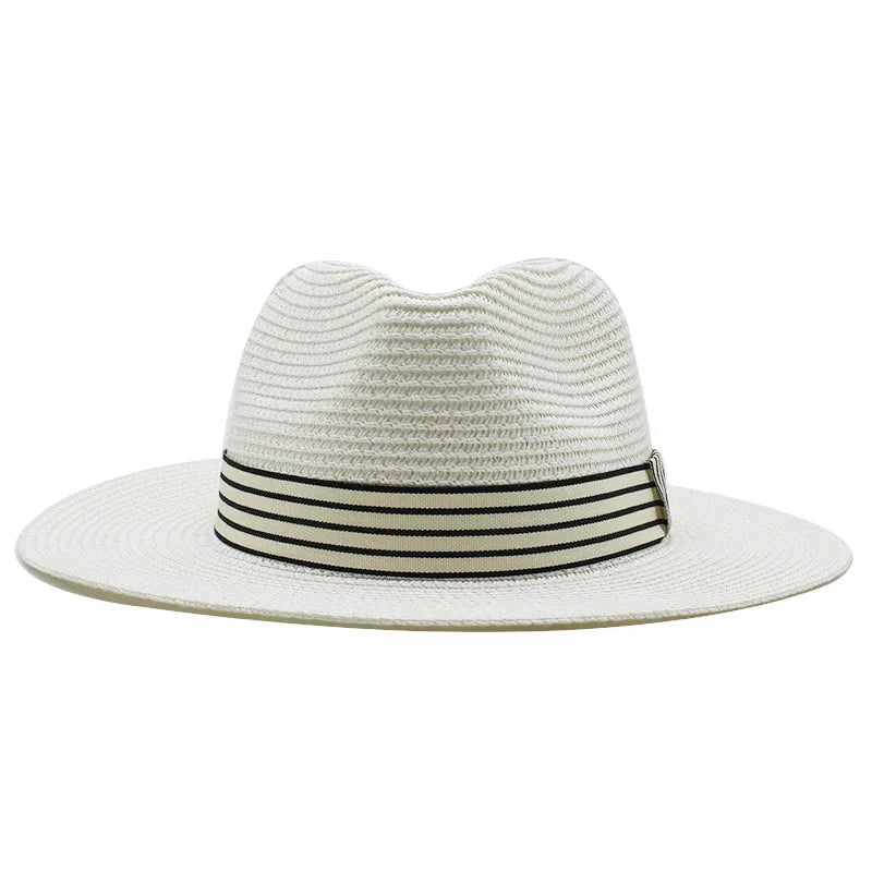 Panama Summer Straw Hats for Women Men Wide Brim Breathable Sun Beach Straw Hat UV Protection Fedora Cap