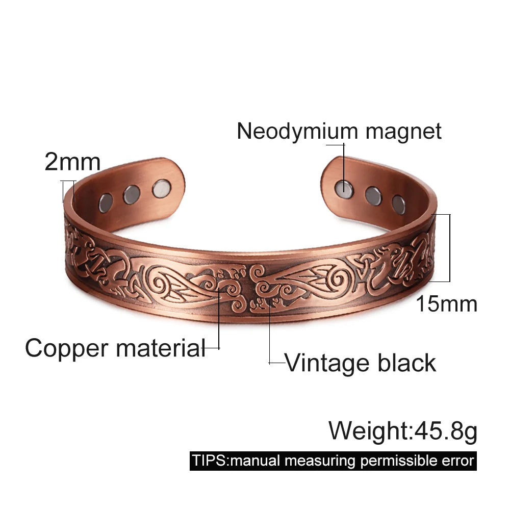 Viking Pure Copper Bracelet Men Adjustable Cuff Energy Magnetic Bracelet Benefits Wristband Hard Health Man Bracelet Knot Metal