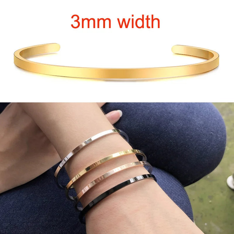 KIMLUD, Cuff Bracelet Bangle for Women ,Stainless Steel Openable Bracelet Couple,Charm Handchain Woman ,Stacked Layered Jewelry, 3mm gold, KIMLUD APPAREL - Womens Clothes