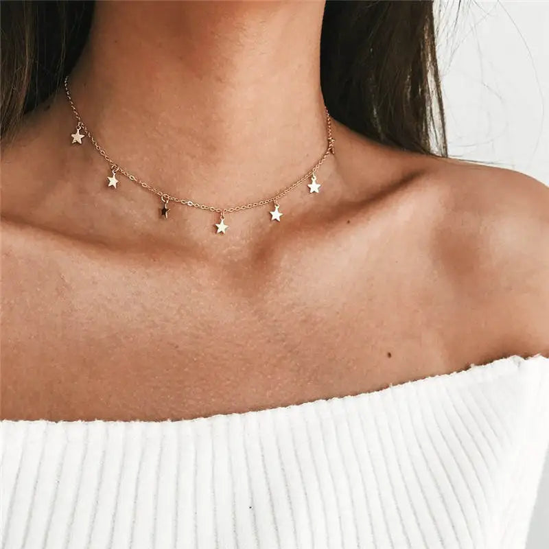 KIMLUD, Fashion Tiny Heart Choker Necklace for Women Short Chain Shape Pendant Collares Necklace Ethnic Bohemian Jewelry Kolye Gift, x073jin, KIMLUD APPAREL - Womens Clothes