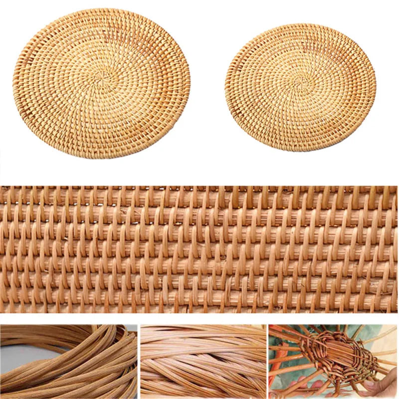 KIMLUD, Rattan Weave Cup Mat Set Drink Coasters Round Pot Pad Table Dish Placemat Home Table Decoration Insulation Handmade Coffee Mat, KIMLUD Womens Clothes