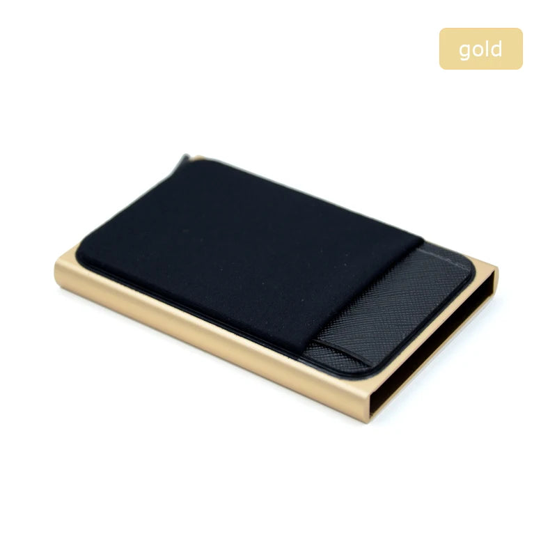 KIMLUD, Slim Aluminum Card Wallet With Elasticity Back Pouch ID Credit Card Holder Mini RFID Wallet Automatic Pop up Bank Card Case, Gold, KIMLUD APPAREL - Womens Clothes