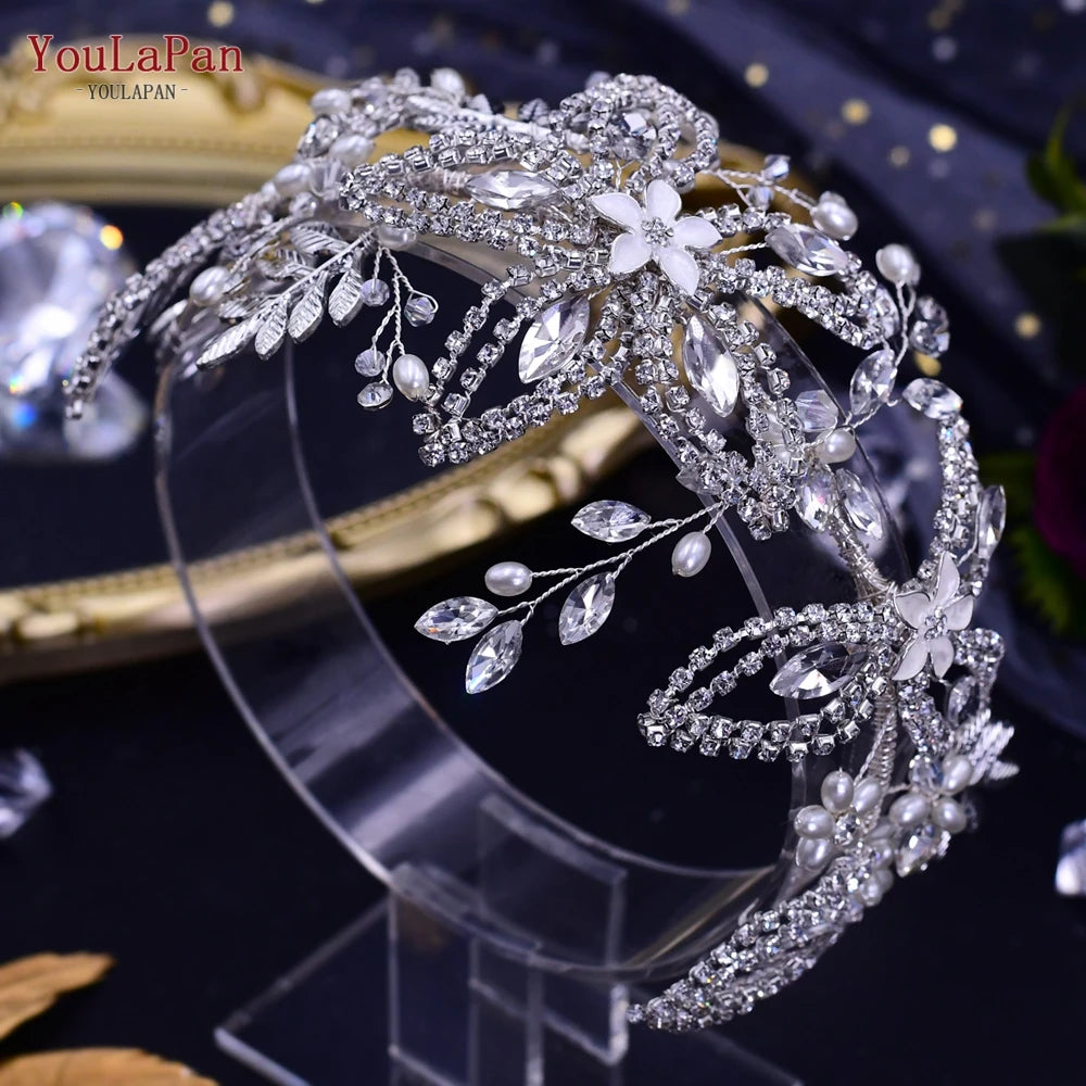 TOPQUEEN HP254 Bridal Side Clip Wedding Tiara Bridal Hairpins Handmade Rhinestone Women Headwear Alloy Flower Bride Headdress