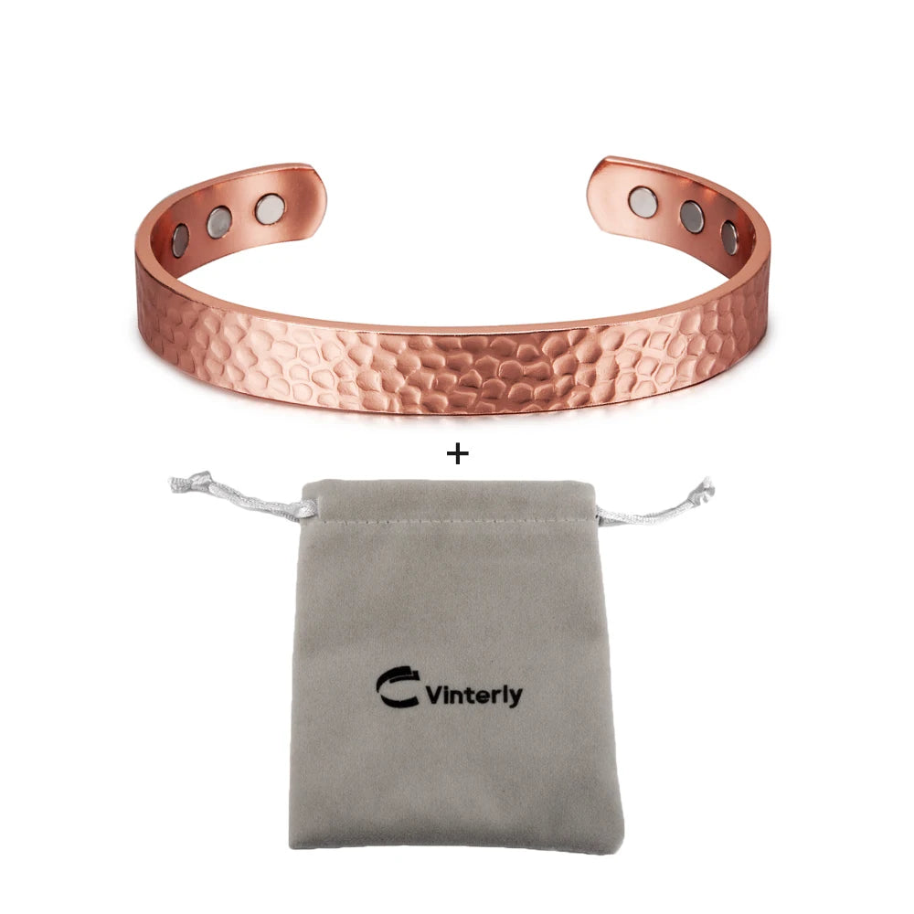 Pure Copper Magnetic Bracelet Arthritis Adjustable 10mm Vintage Magnetic Bracelet Health Energy Copper Cuff Bracelet &amp; Bangles