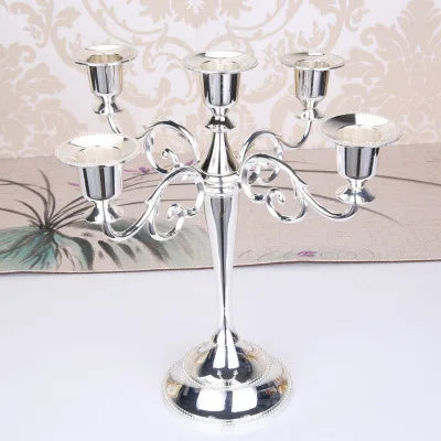 Silver Gold Black Bronze Metal Candle Holder Retro 5 Arms Candle Holder Dinner Hotel Home Decor Romantic Retro Candlestick - KIMLUD