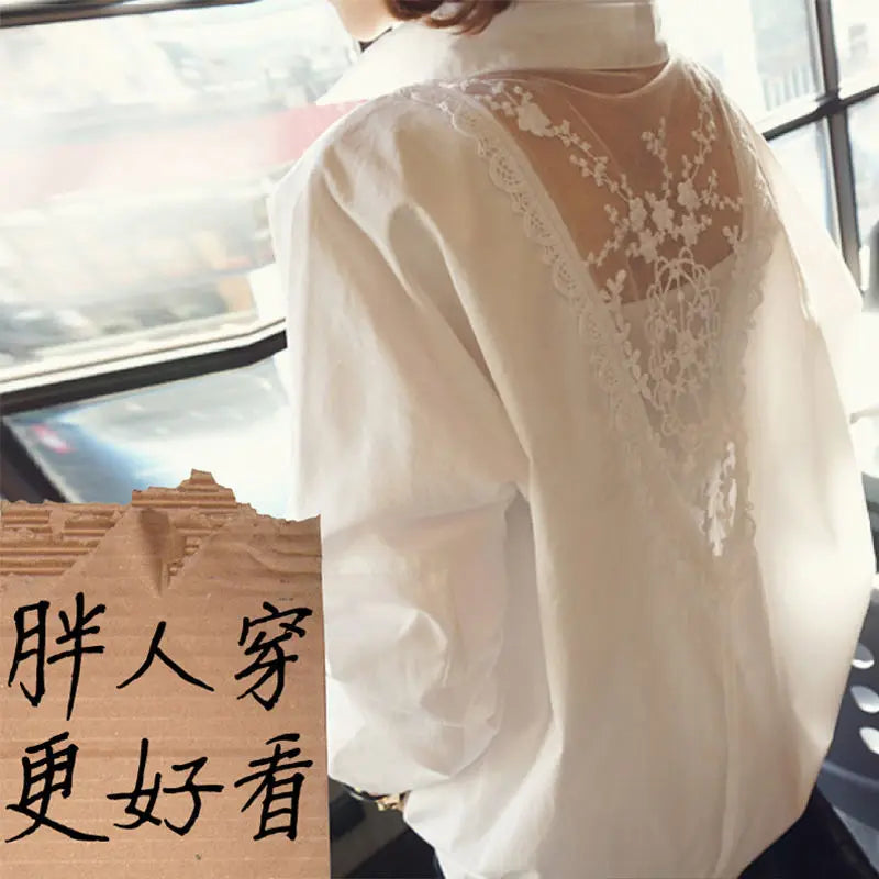 KIMLUD, Blouse Women Shirt Women&#39;s Top Sexy Backless Lace Loose Large Size White Shirt Blusas Ropa De Mujer, KIMLUD Womens Clothes