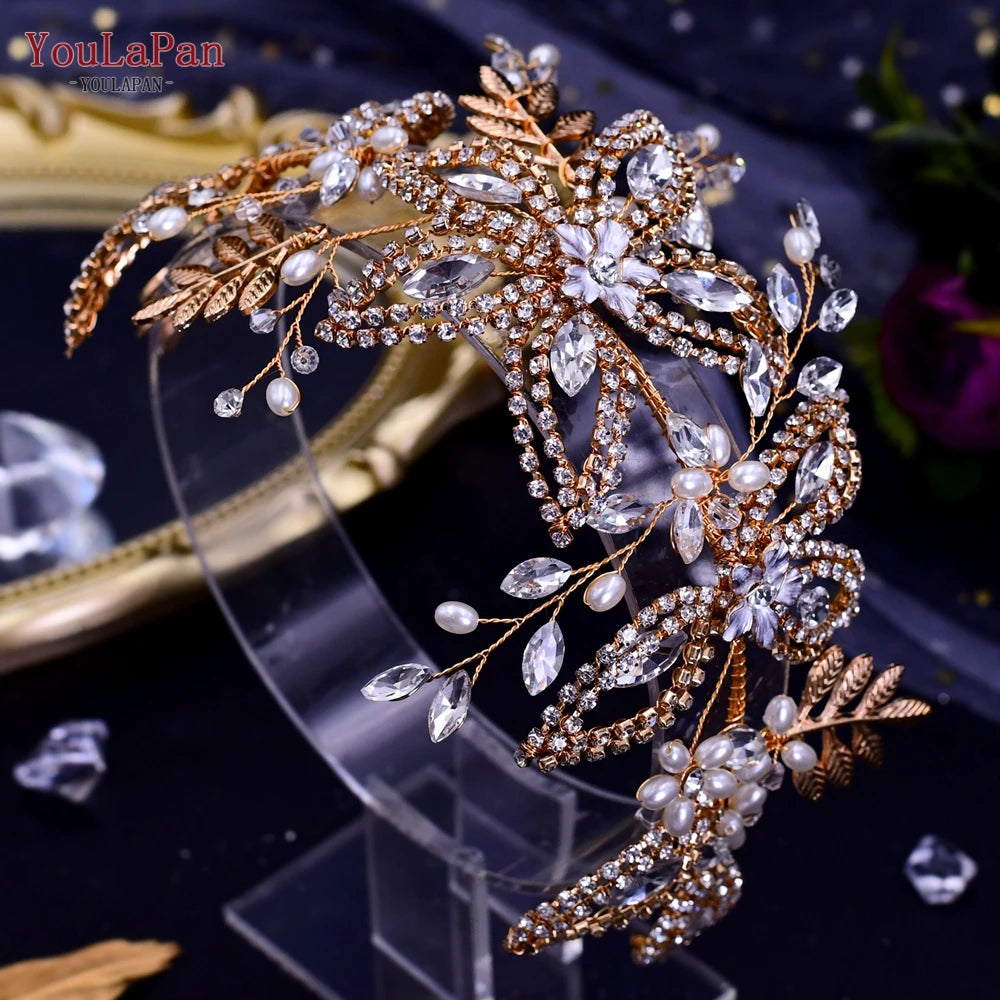 TOPQUEEN HP254 Bridal Side Clip Wedding Tiara Bridal Hairpins Handmade Rhinestone Women Headwear Alloy Flower Bride Headdress