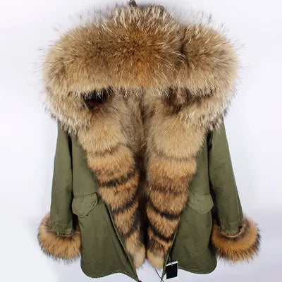 KIMLUD, womens winter jacket coat Raccoon fur Linner parkas women parka big real fox fur collar natural Roccoon fur liner Long coat, KIMLUD Womens Clothes