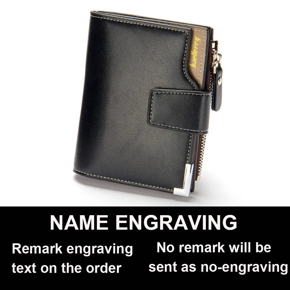 Customized Men Wallets Name Engraving Card Holders Zipper Fashion Short Men Purse PU Leather High Quality Male Purse For Men