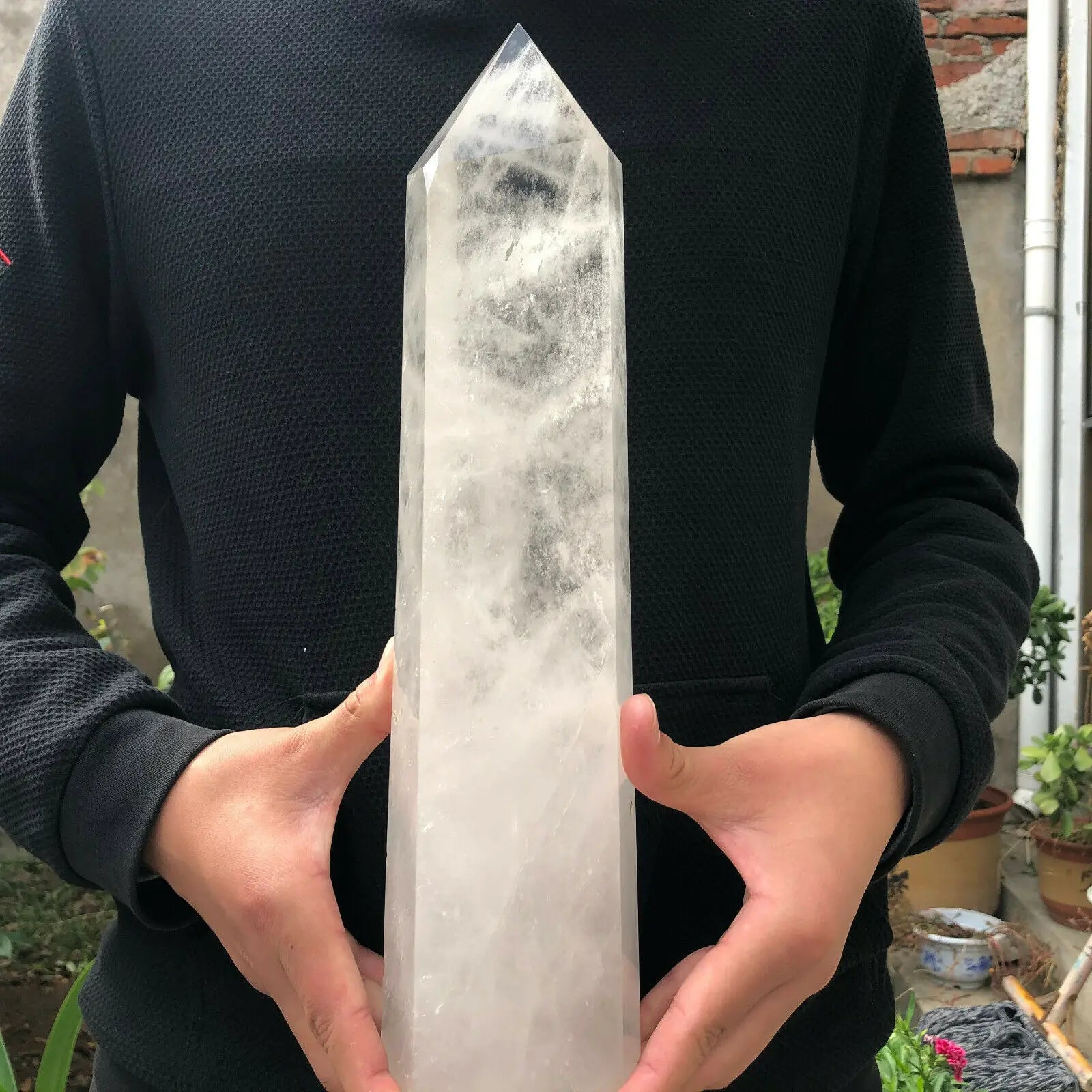 Natural White Quartz Hand Carved Crystal Tower Wand Reiki Healing - KIMLUD