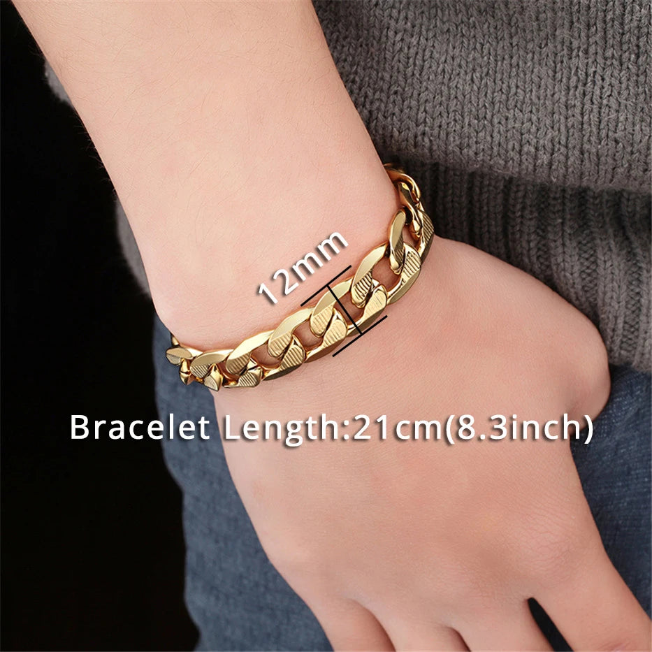 Mens 316L Stainless Steel Male Bracelet Wholesale Braslet Gold Silver Color Braclet Chunky Cuban Chain Link Bracelet For Man