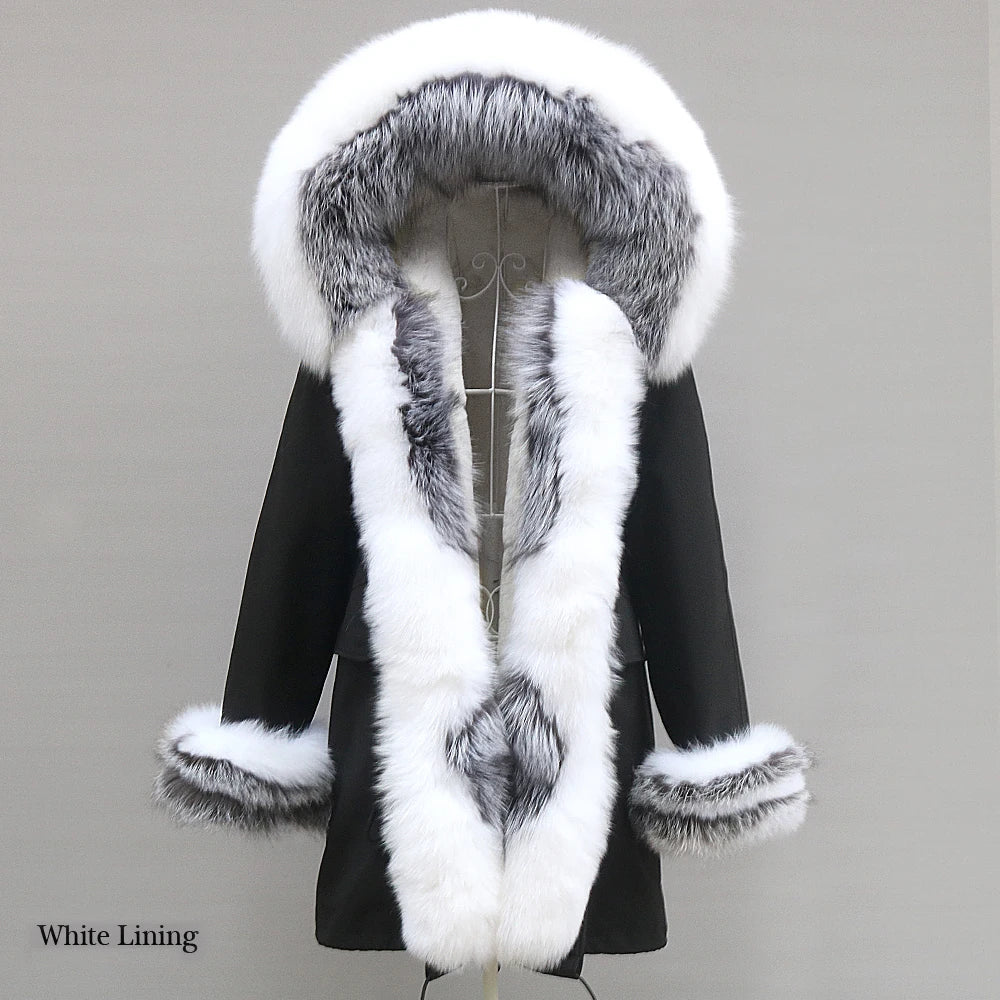 2023 Natural Real Fox Fur Jacke Coat Real Fox Fur Collar Cuff Hooded Coat Short Parka Long Camouflage winter jacket