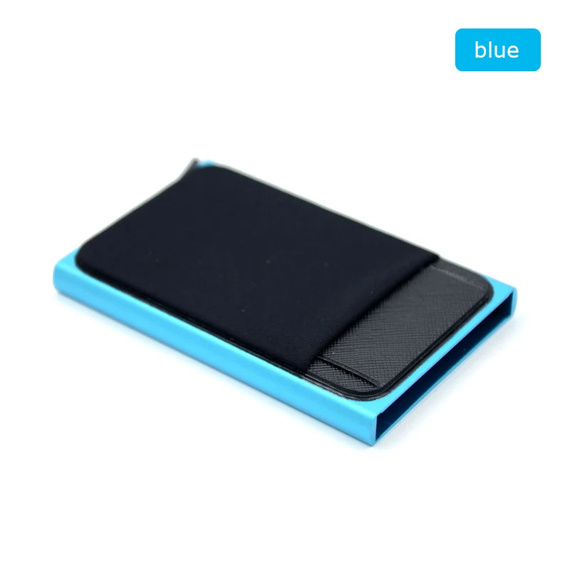 KIMLUD, Slim Aluminum Card Wallet With Elasticity Back Pouch ID Credit Card Holder Mini RFID Wallet Automatic Pop up Bank Card Case, Blue, KIMLUD APPAREL - Womens Clothes