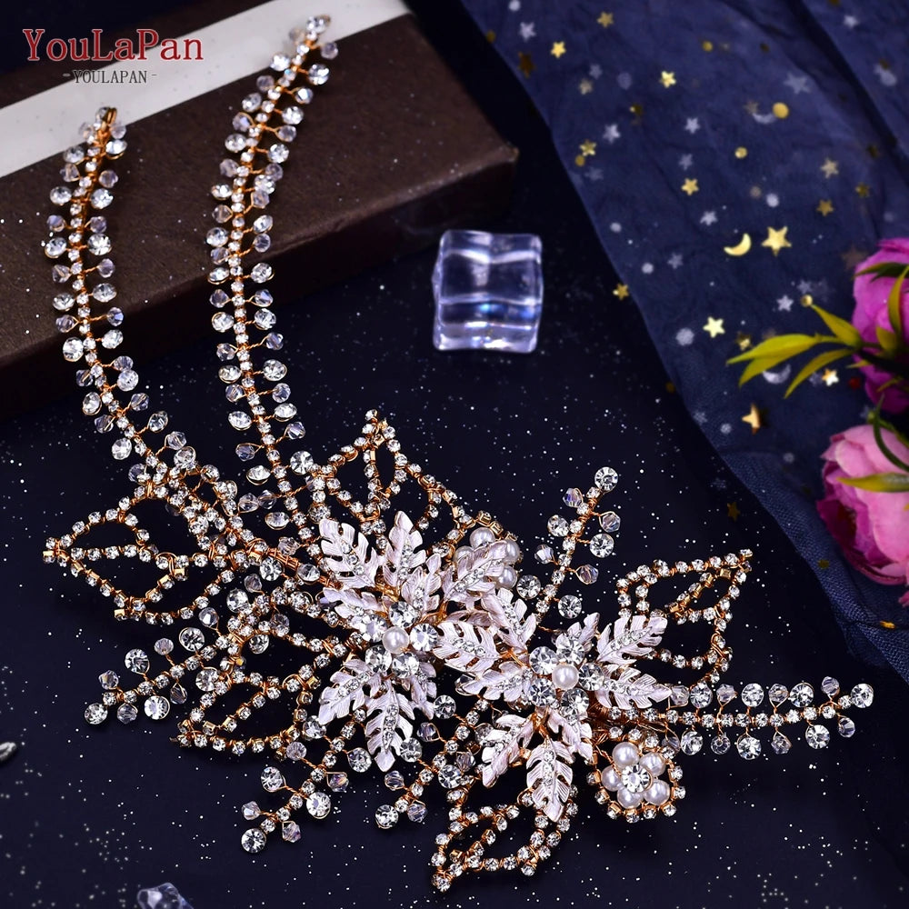 TOPQUEEN HP254 Bridal Side Clip Wedding Tiara Bridal Hairpins Handmade Rhinestone Women Headwear Alloy Flower Bride Headdress