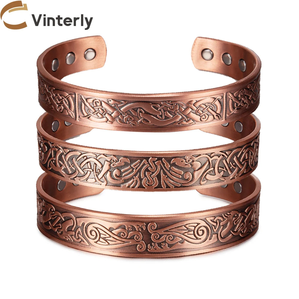 Viking Pure Copper Bracelet Men Adjustable Cuff Energy Magnetic Bracelet Benefits Wristband Hard Health Man Bracelet Knot Metal