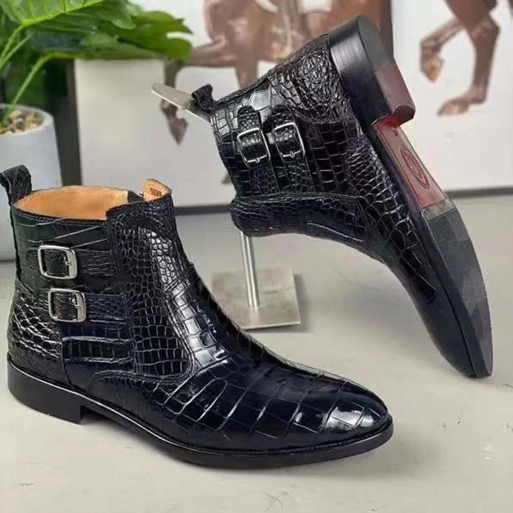 yingshang new arrival men crocodile leather boots men crocodile boots men boots leather sole crocodile belly  shoes for male