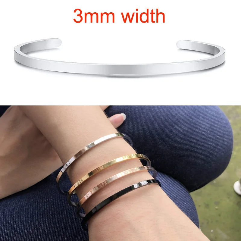 KIMLUD, Cuff Bracelet Bangle for Women ,Stainless Steel Openable Bracelet Couple,Charm Handchain Woman ,Stacked Layered Jewelry, 3mm silver, KIMLUD APPAREL - Womens Clothes