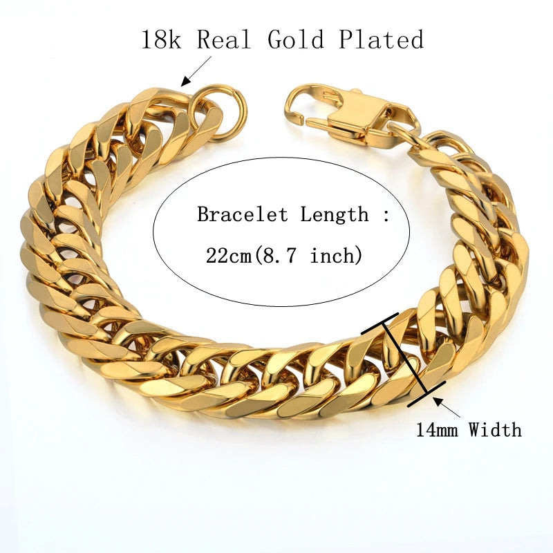 Mens 316L Stainless Steel Male Bracelet Wholesale Braslet Gold Silver Color Braclet Chunky Cuban Chain Link Bracelet For Man