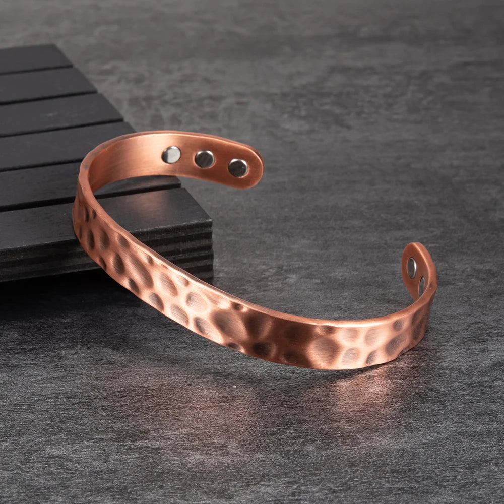 Pure Copper Magnetic Bracelet Arthritis Adjustable 10mm Vintage Magnetic Bracelet Health Energy Copper Cuff Bracelet &amp; Bangles