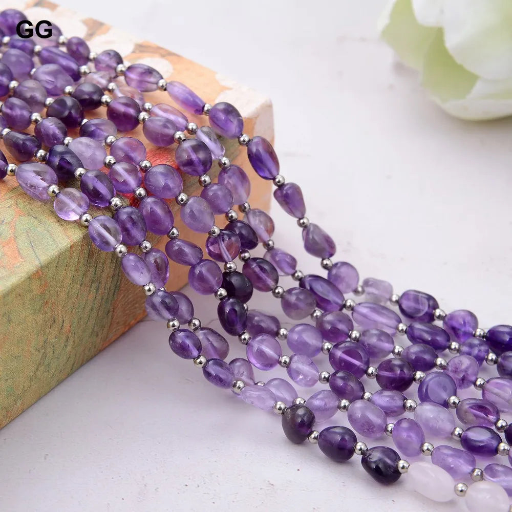 KIMLUD, GuaiGuai Jewelry Unique Real Natural 7 Strands Amethyst Rose Quartz Lemon Quartz Freeform Necklace 18", KIMLUD Womens Clothes