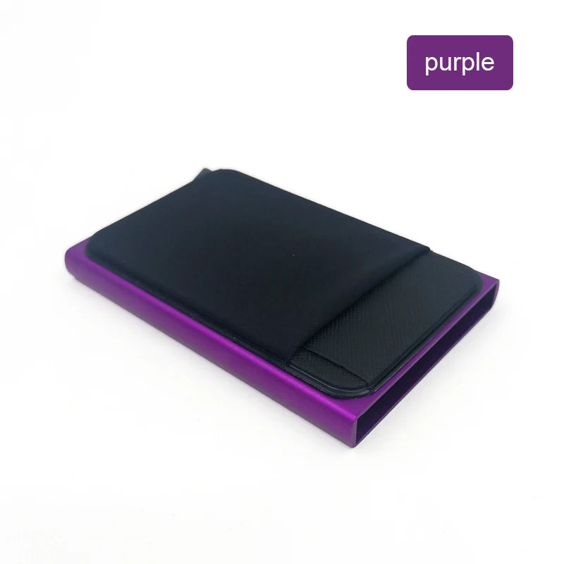 KIMLUD, Slim Aluminum Card Wallet With Elasticity Back Pouch ID Credit Card Holder Mini RFID Wallet Automatic Pop up Bank Card Case, Purple, KIMLUD APPAREL - Womens Clothes