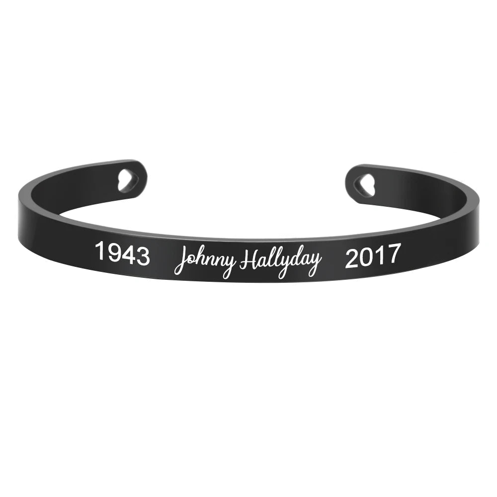 Three Colors Customized 6MM Bangle Personalize French Rocker Johnny Hallyday Memorial Stainless Steel Bracelets & Bangles SL-068